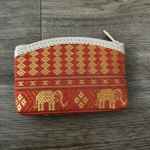 Red and Gold Elephant Zip Coin Pouch